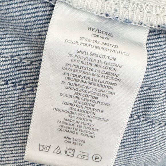 Re/Done Denim 70s Stove Pipe Button Fly Distressed Hole High Rise Jean Casual 27 - Picture 8 of 12